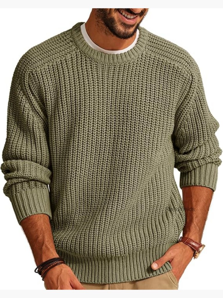 Men's Crewneck Textured Pullover Sweater Loose Fit Knit